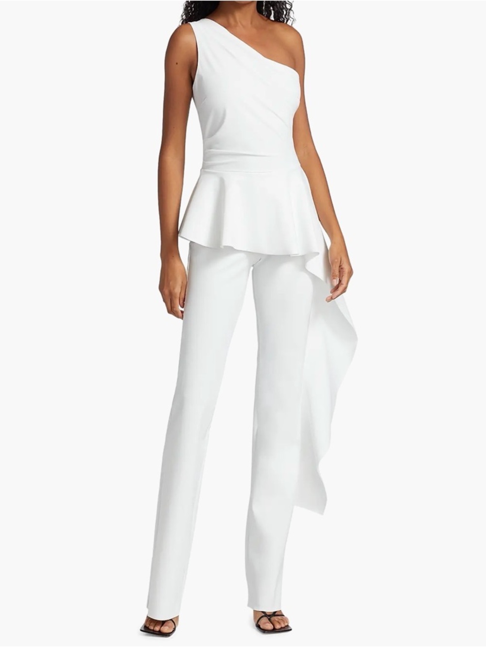 NWT Chiara Boni Kincso One-Shoulder Ivory Peplum Jumpsuit Size 4